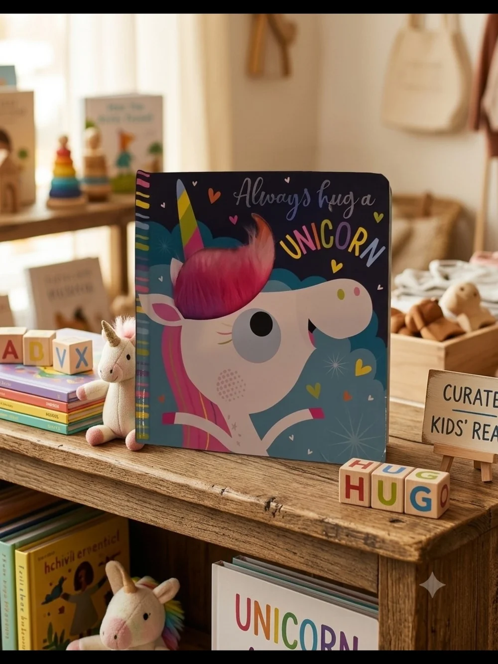 Always Hug a Unicorn Kids Board Book - Pink & Blue Unicorn